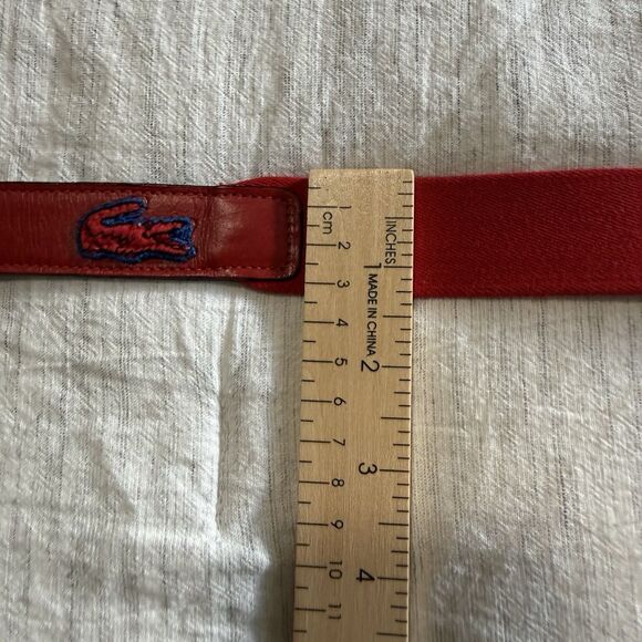 VINTAGE 80s Lacoste Belt Men Size 36 Red Leather Cotton Elastic Stretch Preppy - Picture 15 of 16